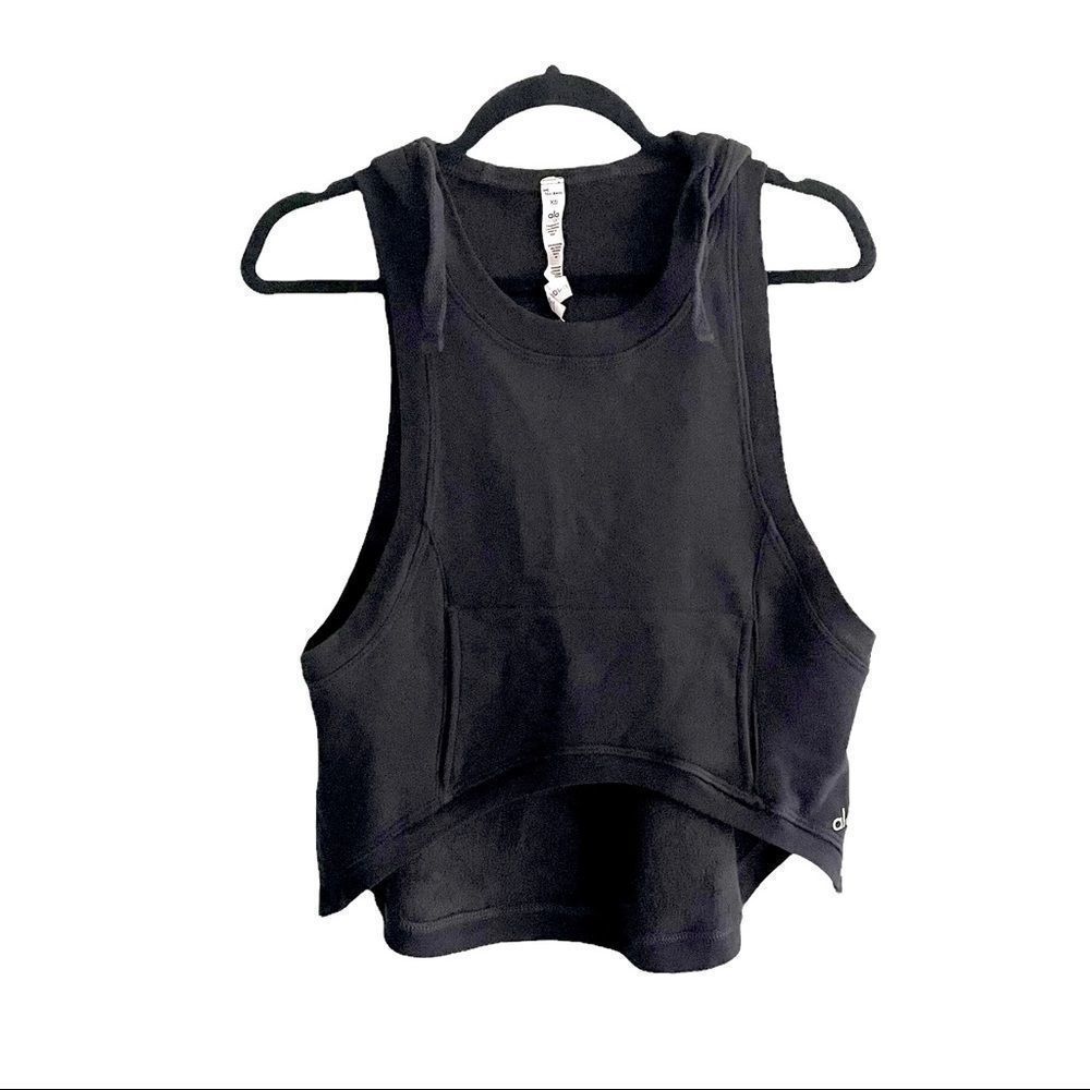 ALO Yoga Black Cropped Hooded Muscle Tank